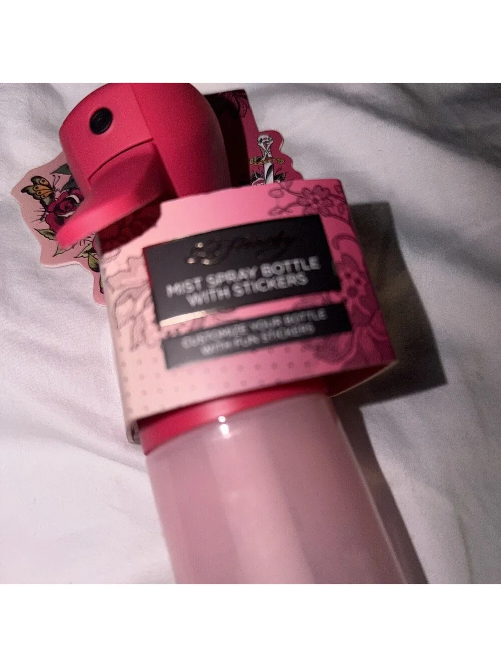 ED HARDY Reusable pink with Stickers Plastic Mist Spray Bottle, 10.1 fl oz